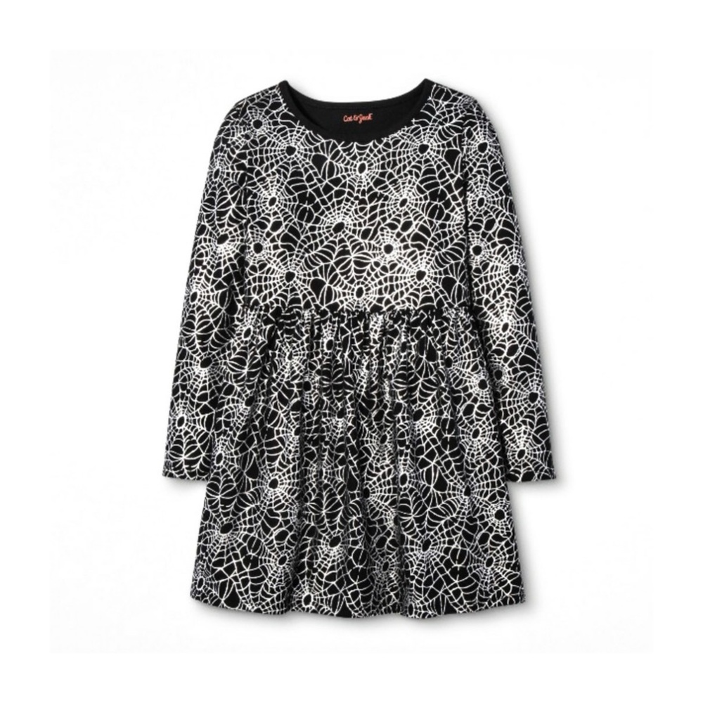 Cat & Jack Black & Silver Halloween Spider Web Long Sleeve Dress Size XL 14/16